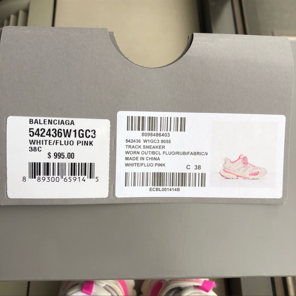 Worn once! Balenciaga Pink White Track Sneaker 38C